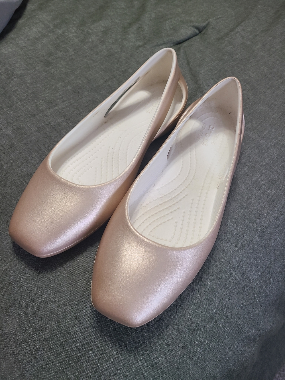 CROCS Rose Gold Metallic Square-Toe Ballet Flats